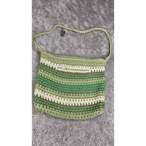 Lina‎ Green White Crochet Handbag Purse Shoulder Bag with Handle Pockets